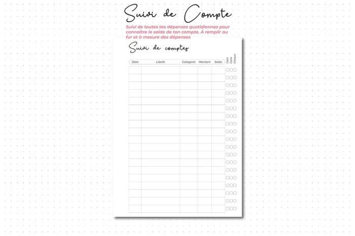 pack finance recharge bullet journal suivi de compte