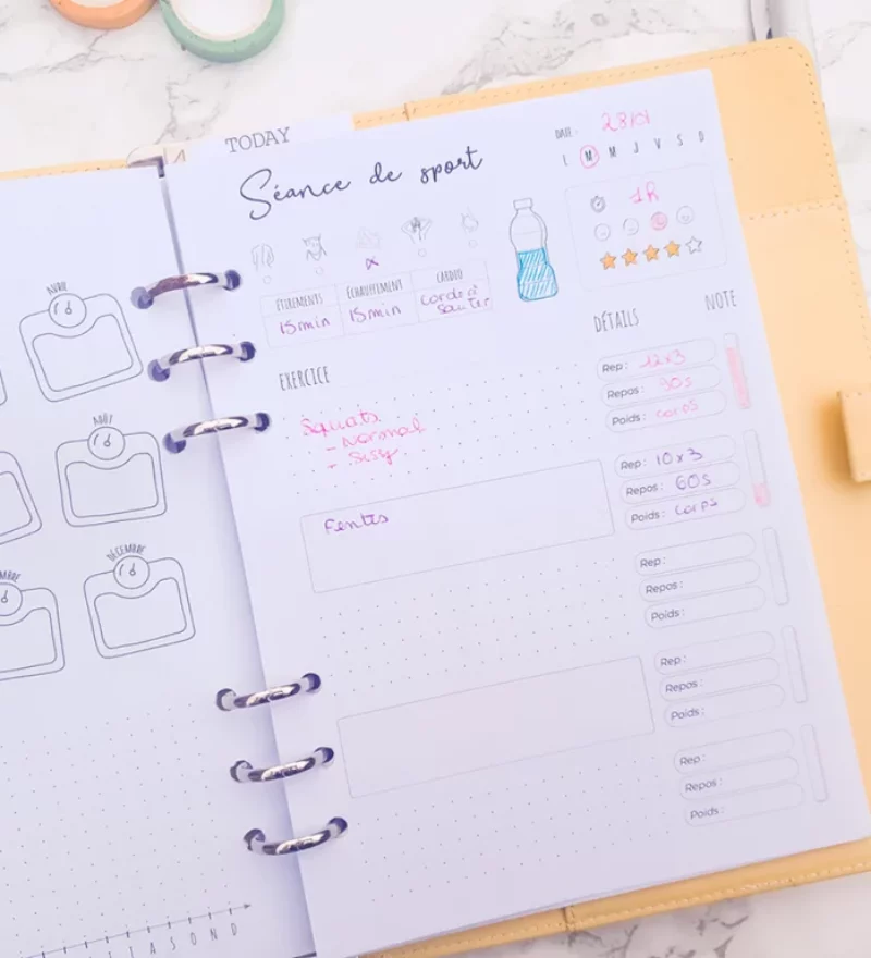 Pack sport, recharge pour bullet journal