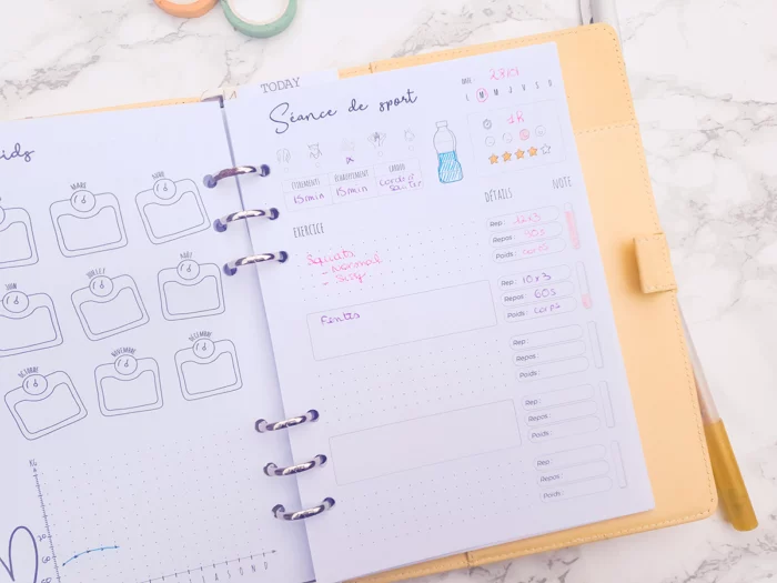 pack sport recharge bullet journal mood tracker et tracker de poids