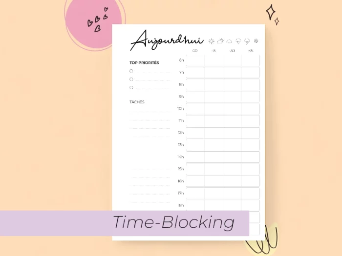 page bullet journal pour time-blocking
